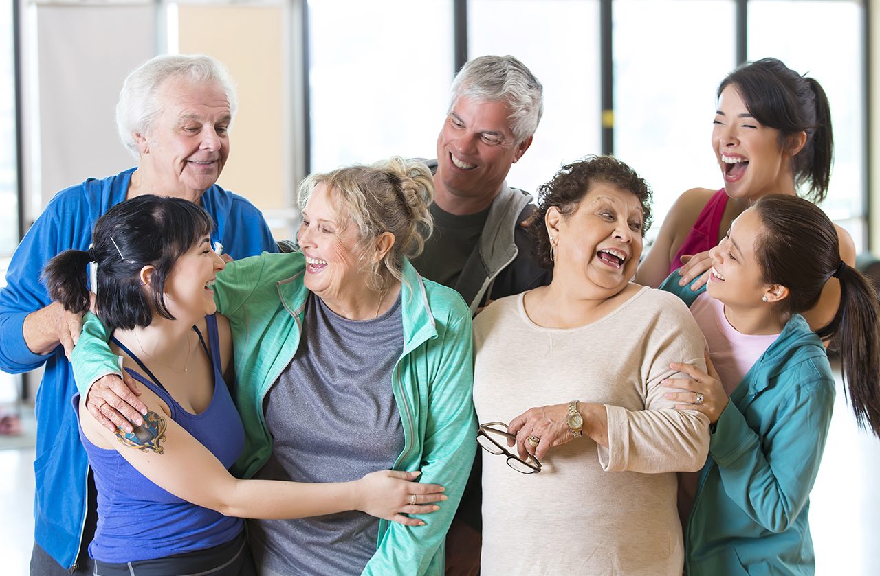 Playful friends after exercise class